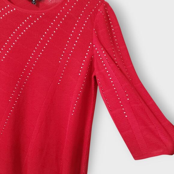 Ming Wang Red Studded Pointelle Knit Poncho One Sleeve Top Medium Elegant Modern - Picture 5 of 14